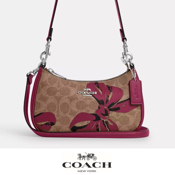 🎁CoachTeri Mini Crossbody Bag In Signature Canvas With Bow Print - Picture 1 of 8